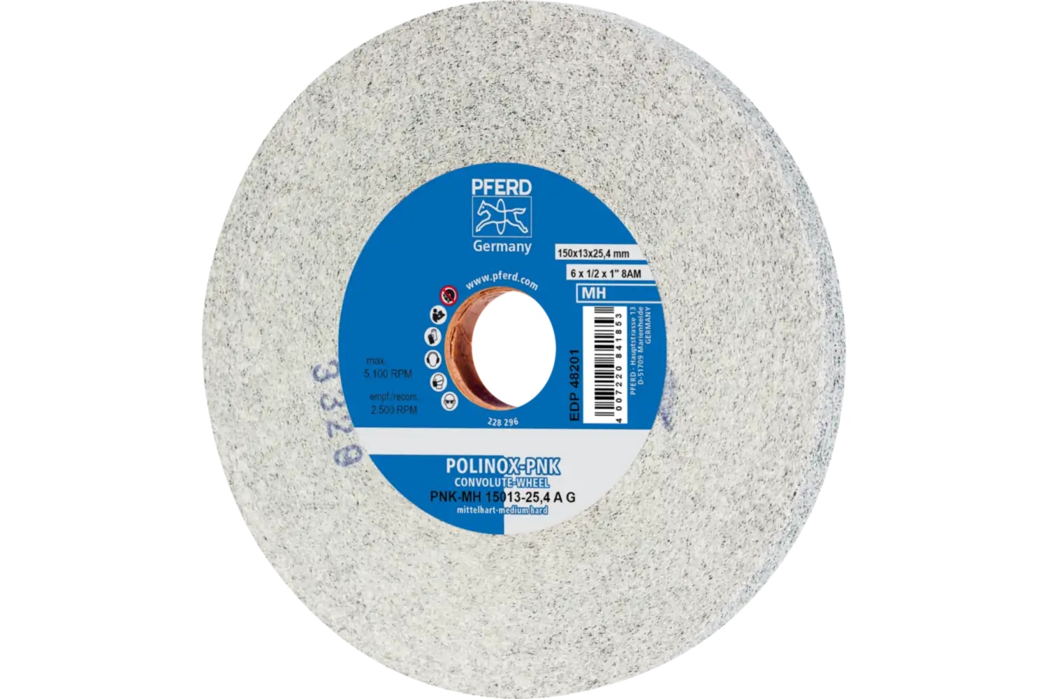 Picture of Pferd Polinox® Convolute Wheel, 6" X 1/2 X 1, Fine, Medium-Hard, 8Sf, Silicon Carbide